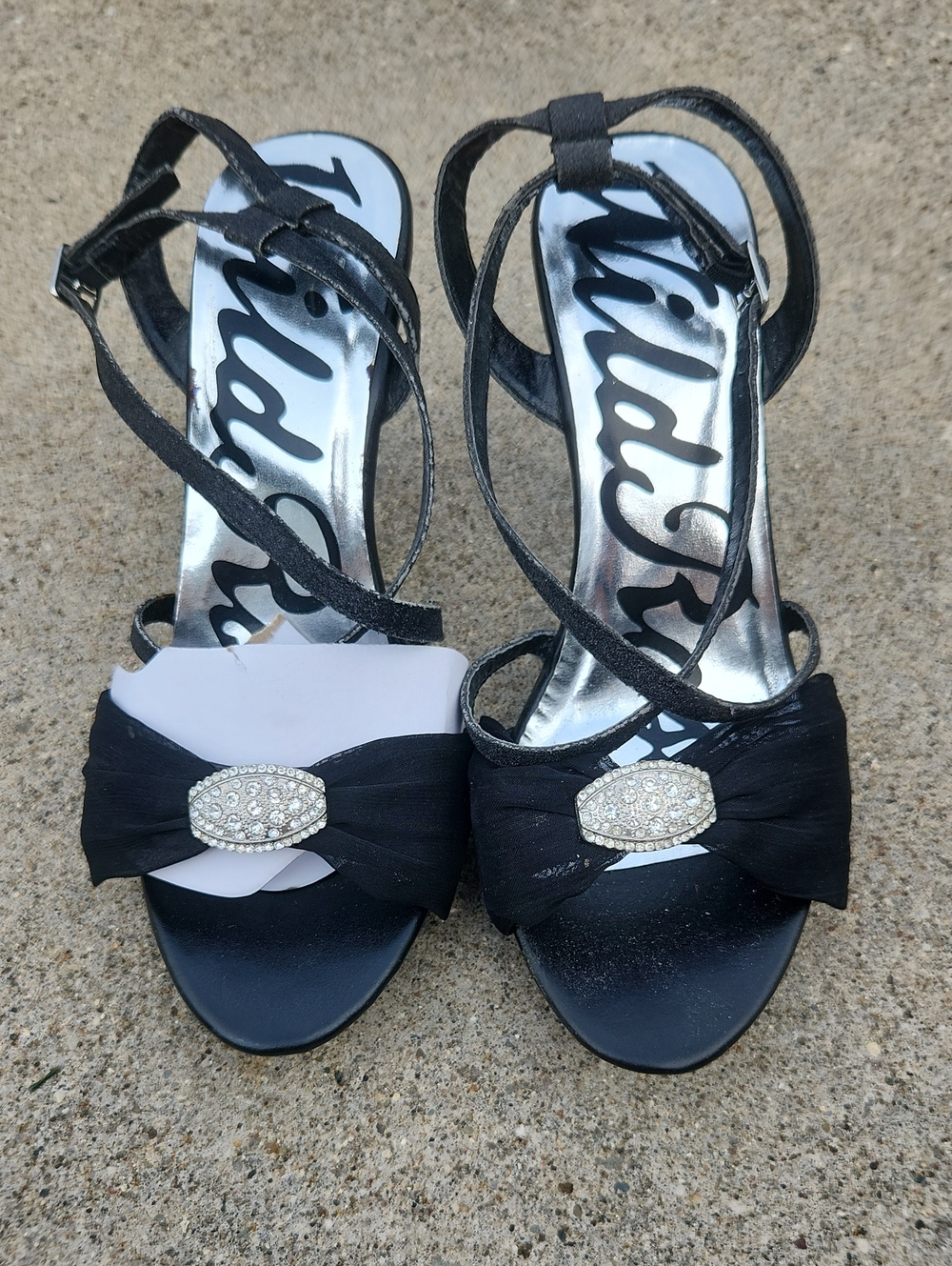 Wild Rose Black Strappy Heels with Rhinestone Buckle